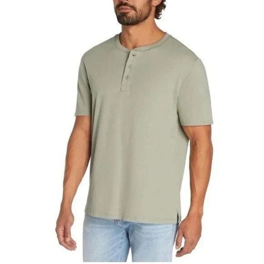 New GAP Short Sleeve Henley Men's Size M Olive Green 100% Cotton Casual